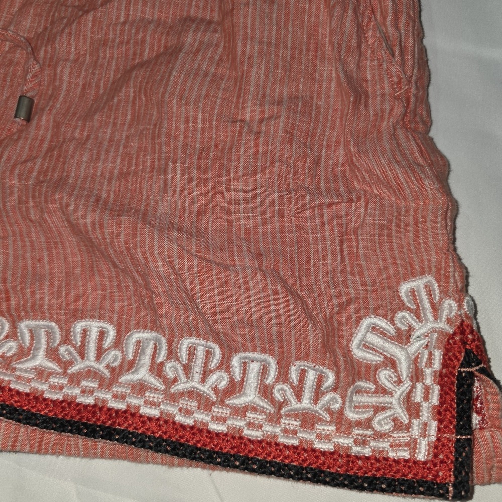 Anthropologie Women's Beachcomber Linen Striped Embroidery Shorts Size Medium - Picture 3 of 12